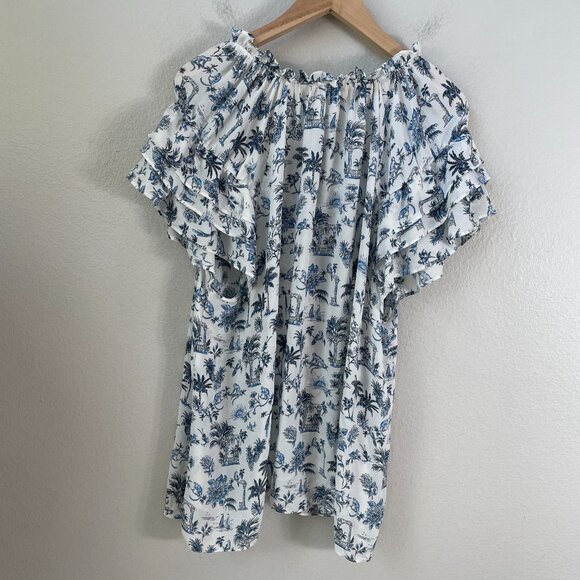 Rose + Olive Womens Plus 2X Floral Monkey Birds Print Blouse Ruffle Sleeve Top - Picture 12 of 13